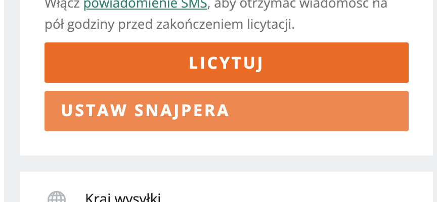 Przycisk Ustaw snajpera na aukcji Allegro
